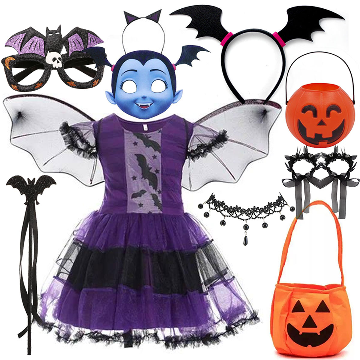Kids Face Mask - Meisjes Halloween Vampierkostuum Jurk met Vleugels